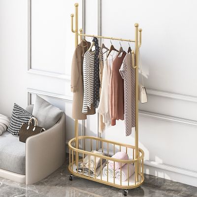 [COD] Hanger Floor Bedroom Movable With Wheels Room Net Luxury Coat Rack