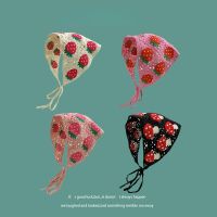 【YF】 Fashionable Korean Mushroom Strawberry Handmade Crochet Hollow Out Triangle Headband Towel Sweet Cute Strap Hair Headscarf Hat