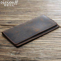 ZZOOI Genuine Leather Men Wallets Crazy Horse Cowhide Male Vintage Handmade Long Slim Thin Wallet Card Holder Billfold Purse Carteira