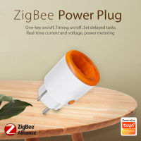 16A Tuya ZigBee 3.0ปลั๊กไฟอัจฉริยะ EU เต้ารับอัจฉริยะพร้อมแอพตรวจสอบพลังงานควบคุมทำงานร่วมกับ Alexa Assistant