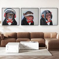 ตลกลิงผ้าใบจิตรกรรมสัตว์ผนังศิลปะสุภาพบุรุษกอริลลารูปภาพโปสเตอร์พิมพ์ห้องนั่งเล่นตกแต่งบ้านถนนศิลปะ