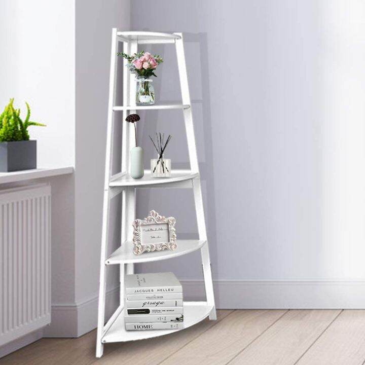 TJA 5 Tier Corner Ladder Shelf Wall Corner Bookcase Organizer Rack