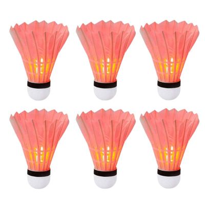 6 ชิ้น LED ลูกแบดมินตันกลางคืนมืดที่มีสีสันแสงลูกขนไก่อุปกรณ์เสริม