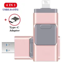 4 In 1 Type-C OTG แฟลช USB ยูเอสบีแฟลชไดรฟ์ USB 3.0 Pendrive 64แท่ง USB ขนาด GB USB ติด128ตัวจุความจำกิกะไบท์สำหรับ Iphone Android PC 256 GB