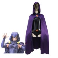 ۩ FYUJDFGF New Teen Titans Super Raven Costume Bodysuit Hooded Cloak Jumpsuits