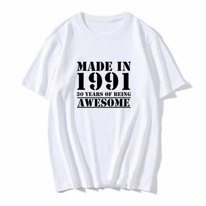 funny-30th-birthday-เสื้อยืด-made-in-1991-tees-ลำลอง30ปี-being-awesome-t-เสื้อผู้ชาย-geek-เสื้อ-t-เสื้อผู้ชาย-slim-fit