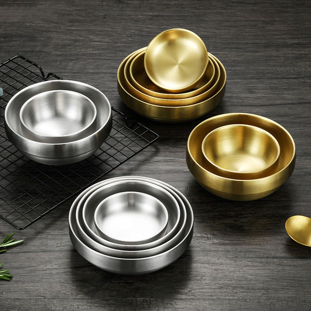 ชามสแตนเลสสองชั้น-สีทอง-สไตล์เกาหลี-ชามสแตนเลส304-ขนาด15-17ซม-คุณภาพดี-ชามใส่อาหารทั้งร้อนและเย็น-สแตนเลสอย่างดีstainless-steel-bowl