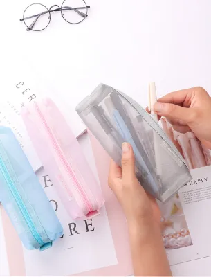 Nylon Mesh Pencil Organizer Student Examination Pencil Bag Pencil Case Mesh Stationery Bag Transparent Stationery Bag