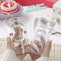 480ML Kawaii Glass Straw Cup with Cover Cartoon Water Cup Drinkware Juice Tea Coffee Milk Cup Glass Mugs Gift Cups  Mugs Saucers