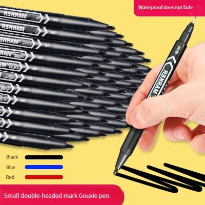 Haile 6/12pc Set Waterproof Oily Color Double Tip Permanent Markers Fine Tip Thick Tip Black Ink Drawing Pens Supplies Stationer