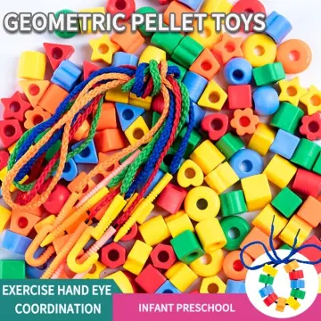 Preschool Large Lacing Beads for Kids - 50 Stringing Beads with 4 Strings