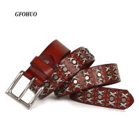 【YD】 3.8CM Cowboy Punk Real Leather Men Metal Stud Rivet Jeans Belts Ceinture Homme Male