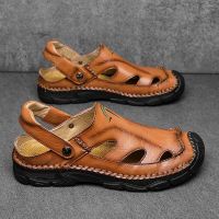 Genuine Leather Men Sandals Breathable Summer Shoes Outdoor Casual Sandals Comfy Beach Shoes Versatile Two Uses Mens Slippers