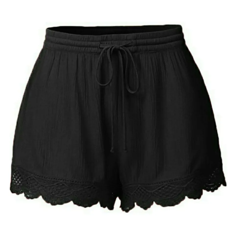 Black Lace Trim Short Leggings  Lace trim shorts, Black lace trim shorts,  Lace shorts