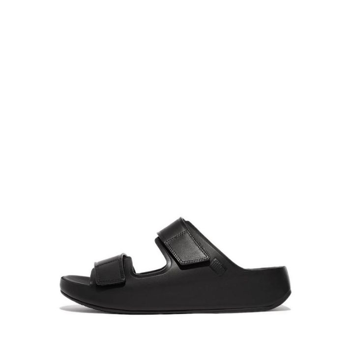 Fitflop Samel Mens Adjustable Leather Slides - All Black | Lazada PH