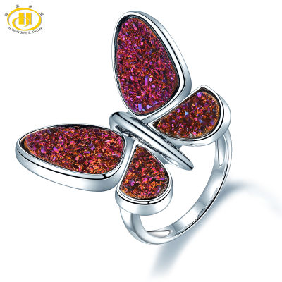 Stock Clearance Druzy Agate Butterfly Design Solid Silver S925 Rings Lovely Style Silver Color Retail Whole Jewelrys
