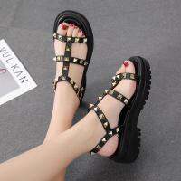 Female Sandal Buckle Strap Med Black Shoes for Women Clogs Wedge 2021 Summer Open Toe Girls Medium Beige Studded Platform Beach