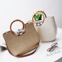 【Ready Stock】 ☂❈ C23 Fashion Women O-Ring High Capacity Shoulder Bag Woven Beach Bucket Handbag