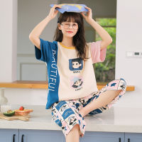 Summer pajamas womens summer short sleeve Capris casual Korean girls lovely small size womens home suit