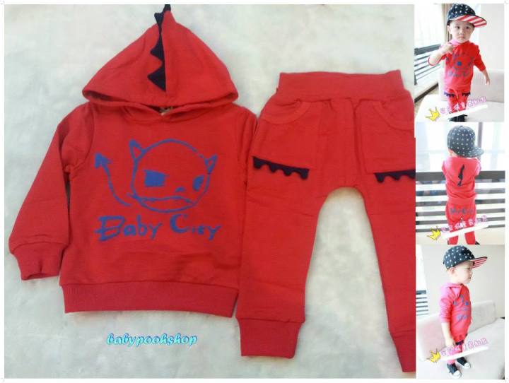 Baby city : ชุดเซ็ท เสื้อมีฮูด+กางเกงผ้าหนา นุ่ม สีแดง ใส่อุ่นๆ ค่ะ