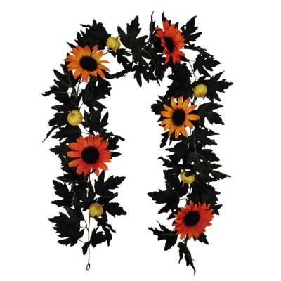 Halloween Wall Decor Maple Leaf Vine Decoration Black Maple Leaf Vine Artificial Sunflower Wreath Halloween Pumpkin Garland