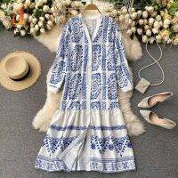 ✨Bohemian Dress ✨✨ แม็กซี่เดรส ผ้าพิมพ์ลายโบฮีเมี่ยนTD428