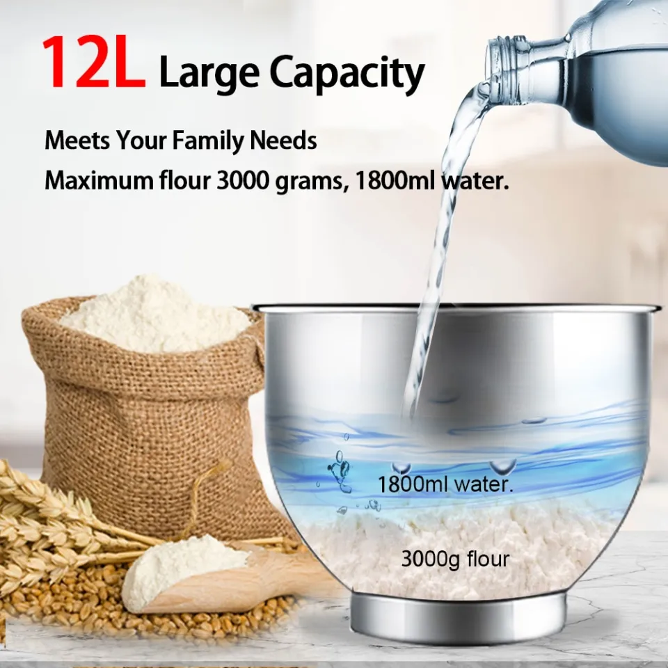 12L Stand Mixer Kitchen Aid Food Blender Cream Whisk Cake Dough With Bowl  Stainl