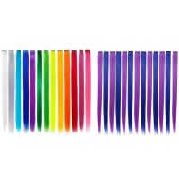 13 Pcs Colored Party Highlights Colorful Clip in Hair Extensions 55cm Purple + Blue &amp; 13 Pcs Rainbow