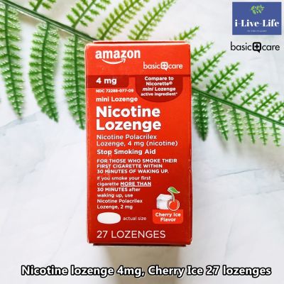 ลูกอมลดการสูบ รสเชอร์รี่ N i c o t i n e Mini lozenge 4mg, Cherry Ice 27 lozenges - Basic Care