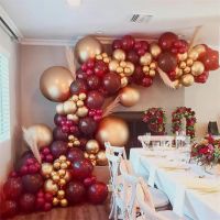 【DT】hot！ Balões Garland Arch para Casamento Dia dos Namorados de Aniversário Decoração Baby Shower Borgonha Vinho Vermelho Cromo Dourado 137Pcs