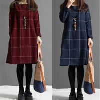 New Korean Fashion Women Autumn Winter Casual Plaid Printed T Shirt Dress Ladies Vintage Robe Femme Long Sleeve Loose Dresses