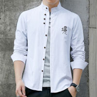 【CW】2021 Traditional Chinese Men R Casual Shirt Cotton Tops Male Stand Collar Solid Color Kung Fu Clothes Tunic Tang Suit