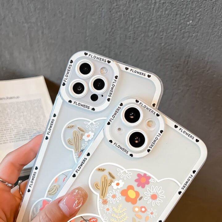 เคสหมีดอกไม้สำหรับ-for-iphone-13-14-xr-7-8-12-xs-ตัวป้องกันกล้อง