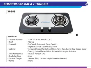 Jual Kompor Gas Kaca Mewah / Tanam Glass W888 W 888 W-888 Winn Gas