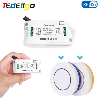 ❁ Tedeligo RF 433MHz 110V 220V Wireless Remote Control Light Switch and Round Panel Wall Switch for Home LED Fan Lamp ON OFF