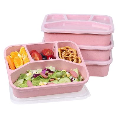 4 Packs Meal Prep Lunch Containers with 4 Compartments, Reusable Bento Box for Kids/Toddler/Adults, Stackable