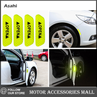 Asahi Motor สติ๊กเกอร์ติดประตูรถยนต์สีเขียวเรืองแสงสีเขียว4X เทปสะท้อนแสงรูปลอกเตือนความปลอดภัย