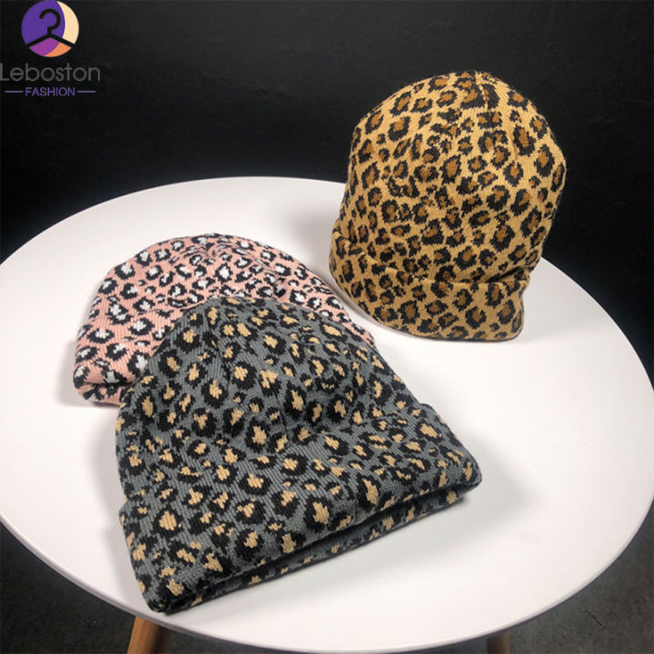 leboston-หมวก-ผู้หญิงเสือดาวพิมพ์ทำด้วยผ้าขนสัตว์ถักหมวกย้อนยุคฤดูใบไม้ร่วงฤดูหนาวที่อบอุ่นหมวกหมวก
