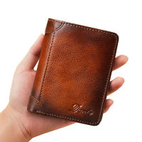 Classic Vertical Mens RFID Blocking Wallet Vintage Genuine Leather Wallet Business Credit Card Holder Bag Purse Men