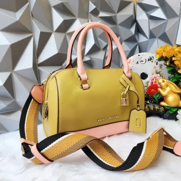 Original Ceramic Leather Snapshot Camera Crossbody Women's Bag With Pink Logo  Strap - Light Pink/Yellow