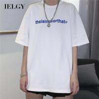 IELGY เสื้อยืดแขนสั้นสำหรับผู้หญิงเสื้อยืดหลวมลายตัวอักษรสีเขียวเรืองแสงสำหรับผู้หญิง