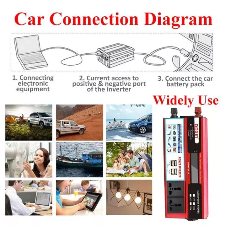 อินเวอร์เตอร์-แปลงไฟ-12v-เป็น-220v-ตัวแปลงไฟฟ้า12v220v-หม้อแปลงไฟ-12v-220-6000w-110v-อินวอเตอร์12v-220-ไฟดิจิตอลจอแสดงผล-แดง-inverter-pure-sinewave-4-usb-อินเวอร์เตอร์เพียวซายเวฟ