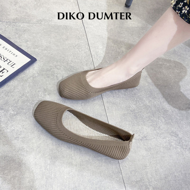 dikodumter-เสื้อรองเท้าแบนด้านล่างปากตื้นใหม่สำหรับผู้หญิงรองเท้าเรือถักหัวกลม