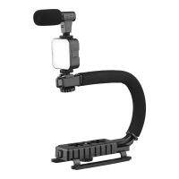 U Grip Handle Handheld Vlog cket Stabilizer Kit พร้อมไฟวิดีโอ LED ที่วางศัพท์ Mic สำหรับกล้องสมาร์ทโฟน Vlog Video Record