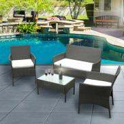 RATTAN GARDEN FURNITURE SET 4 PIECE CHAIRS SOFA TABLE OUTDOOR PATIO
