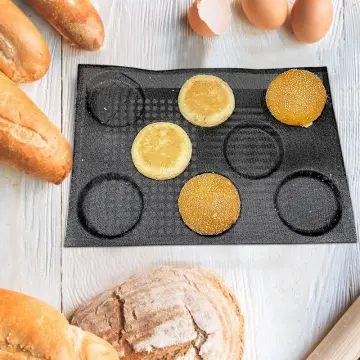 Hamburger Bun Pan for Baking, Mesh Silicone Hamburger Bun Mold, 8 Cavities  Silicone Loaf Pan, Silicone Hamburger Bread Forms Perforated, Mesh Silicone