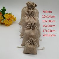 25pcs 6 sizes Linen Drawstring Gift Bags Natural Burlap Gift Candy Bag Wedding Party Favor Pouches Jute Jewelry Packaging Bags