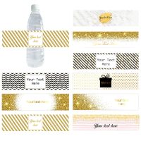 【LZ】❄✻  Gold Theme Bottle Labels Stickers Nome Personalizado Texto Adesivo Baby Shower Aniversário Batismo Feriados Decoração do Casamento Luxo 20Pcs