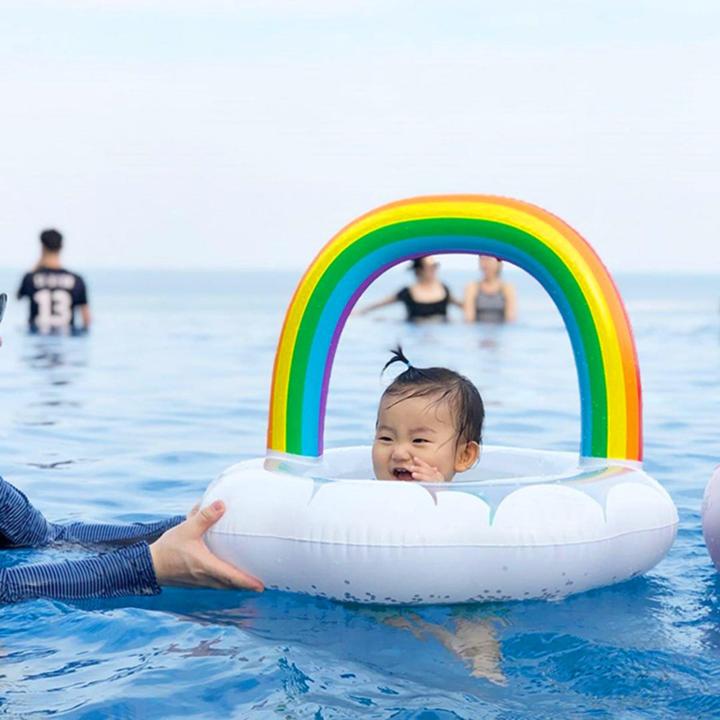 เรนโบว์ว่ายน้ำเป่าลมพร้อมที่นั่งห่วงยางว่ายน้ำสำหรับเด็กทารก