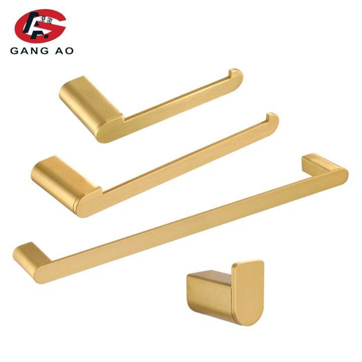 brushed-gold-accessories-sets-4-wall-mounted-bar-robe-hooks-toilet-paper-roll-holder-hardware